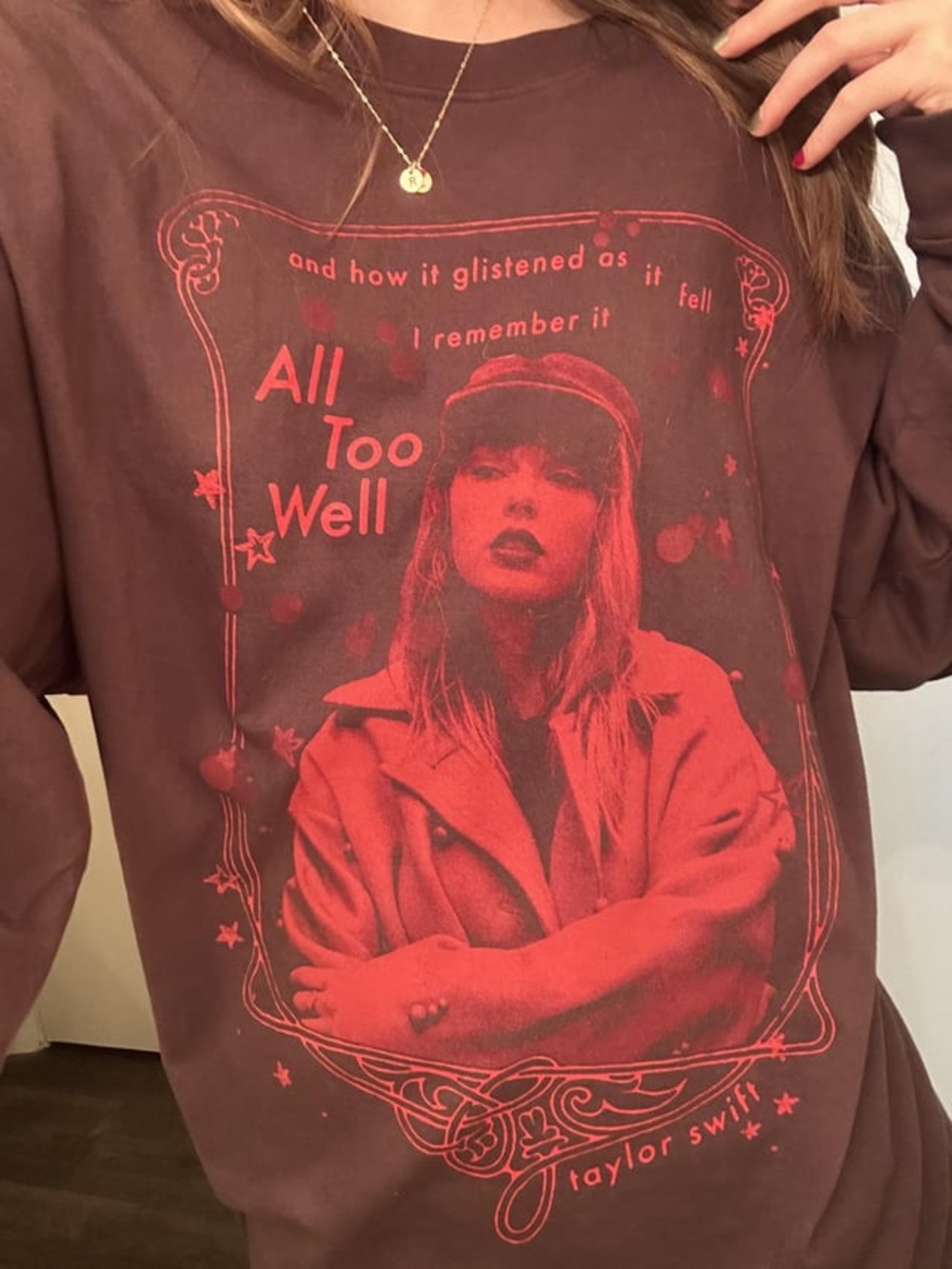 Taylor Swift "All Too Well" Brown Long sleeve Tee Graphic T-shirt NWOT Sz M